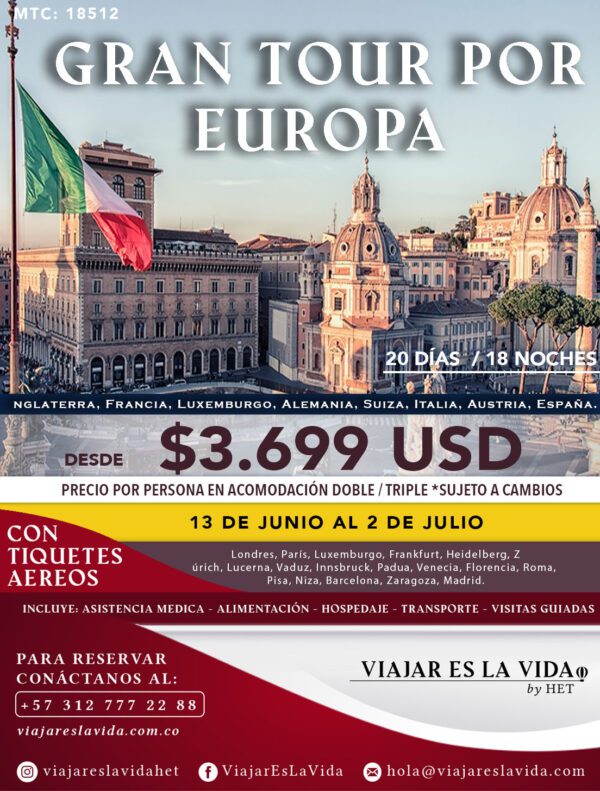 GRAN TOUR DE EUROPA con IBERIA JUNIO (20D 18N) MTC: 18512