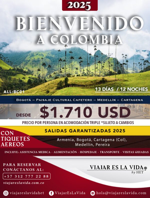 BIENVENIDO A COLOMBIA (13D 12N) ALL:BC01