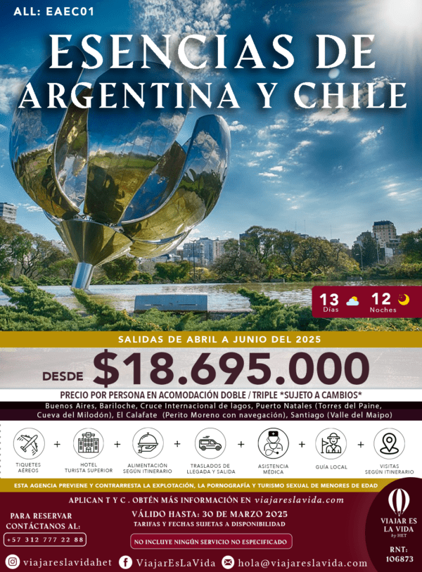 ESENCIAS DE ARGENTINA Y CHILE - TANGO, PATAGONIA, GLACIARES Y VINO (13D 12N) ALL:EAC01