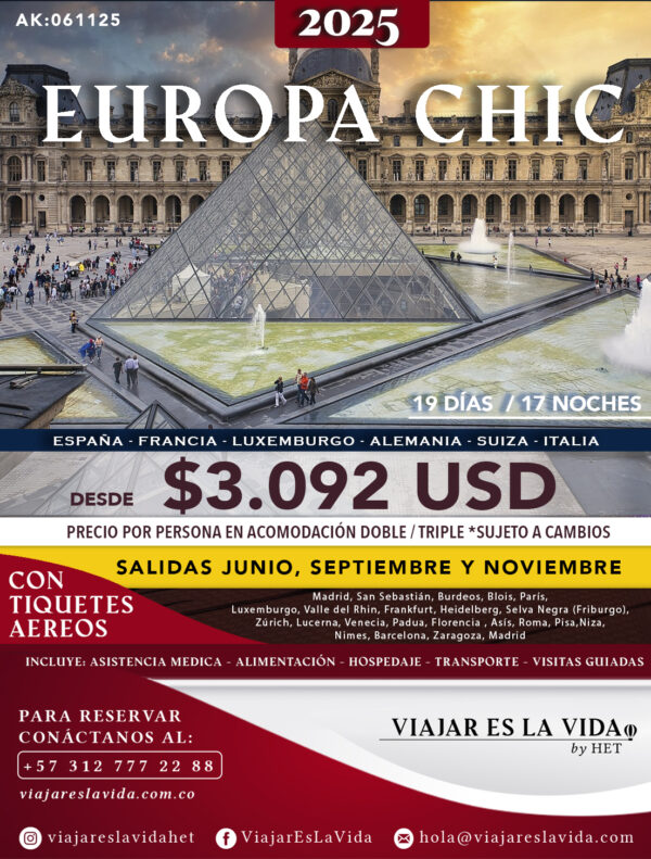 EUROPA CHIC JUNIO, SEPTIEMBRE Y NOVIEMBRE 2025 SALIDA LOS JUEVES (19D 17N) AK:0002