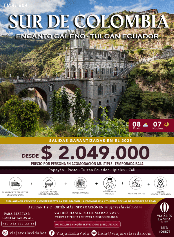 SUR DE COLOMBIA Y ENCANTO CALEÑO (8D 7N) TMR:E04