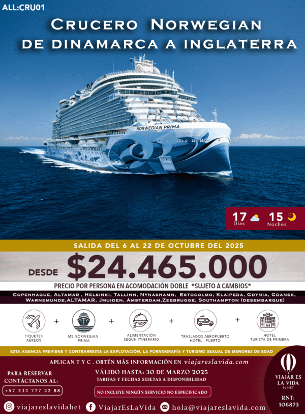 CRUCERO NORWEGIAN DE DINAMARCA A INGLATERRA (17D) ALL:CRU01