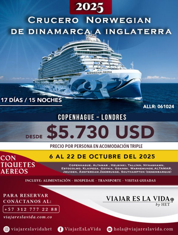 CRUCERO NORWEGIAN DE DINAMARCA A INGLATERRA (17D) ALL:CRU01