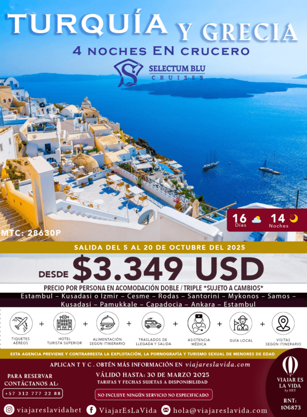 TURQUIA Y GRECIA 4NTS CRUCERO Octubre MTC: 28630P