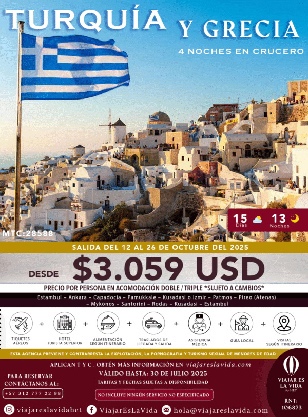 TURQUÍA Y GRECIA 4NTS CRUCERO OCTUBRE MTC: 28588
