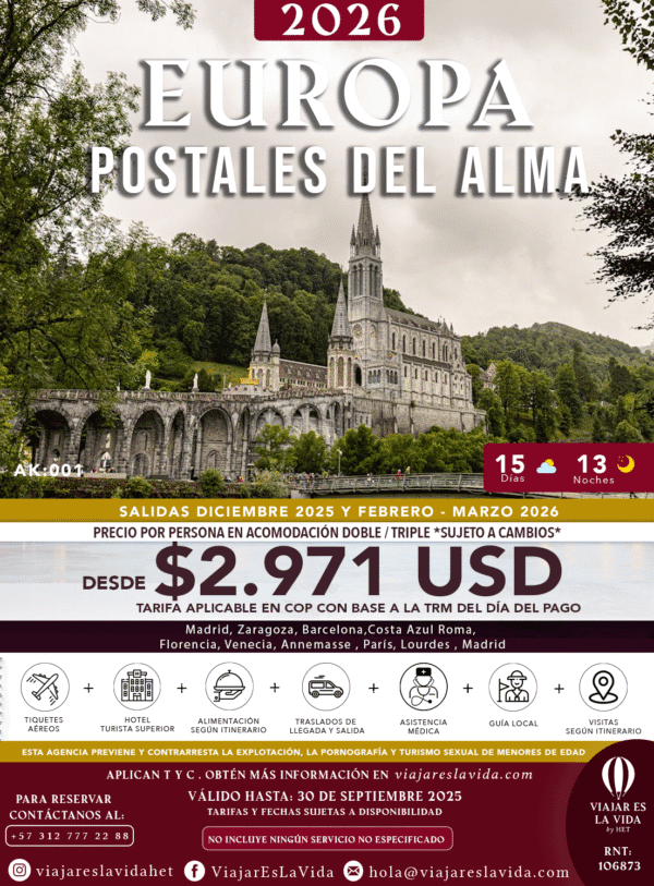 EUROPA POSTALES DEL ALMA SALIENDO DESDE MEDELLÍN 2025-2026 AK001