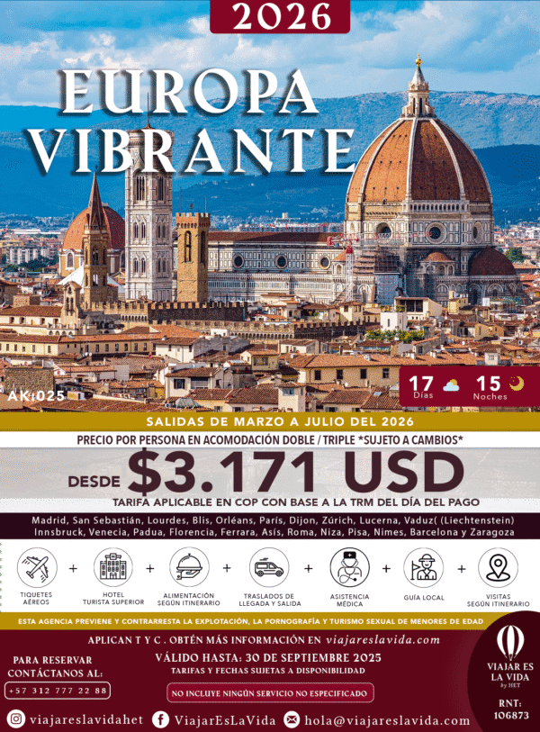 EUROPA VIBRANTE MARZO A JULIO 2026 DESDE BOGOTÁ AK025
