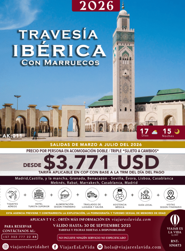 TRAVESÍA IBÉRICA MARZO A JULIO 2026 DESDE MEDELLÍN AK011