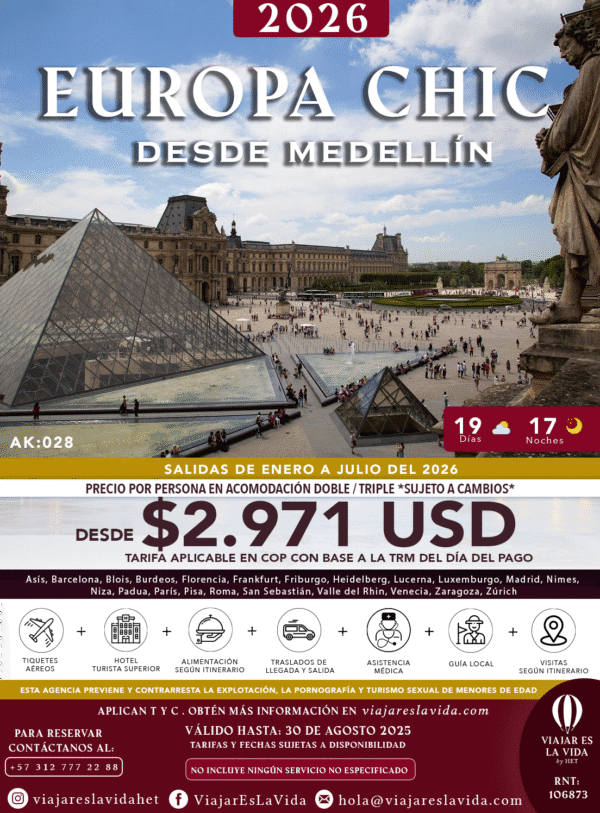EUROPA CHIC ENERO A JULIO 2026 DESDE MEDELLÍN AK028