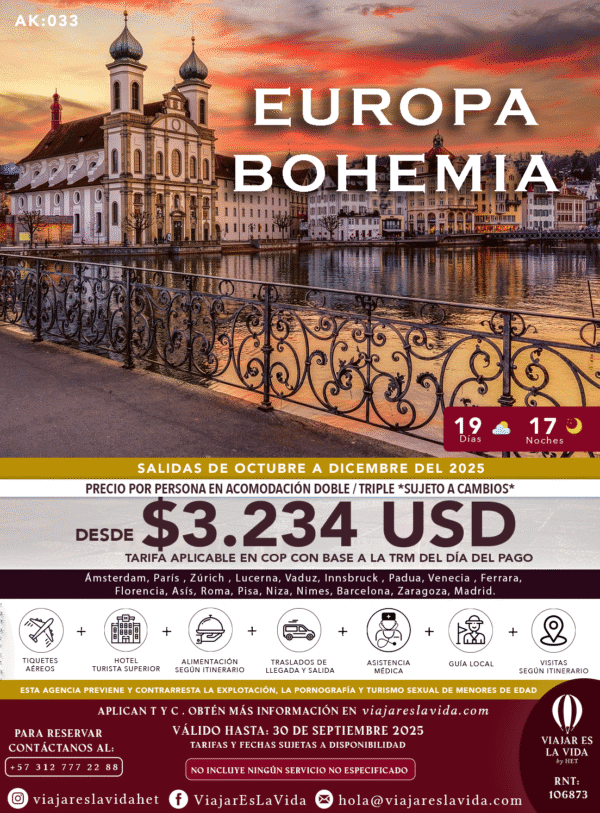 EUROPA BOHEMIA OCTUBRE A DICIEMBRE DESDE BOGOTÁ AK033