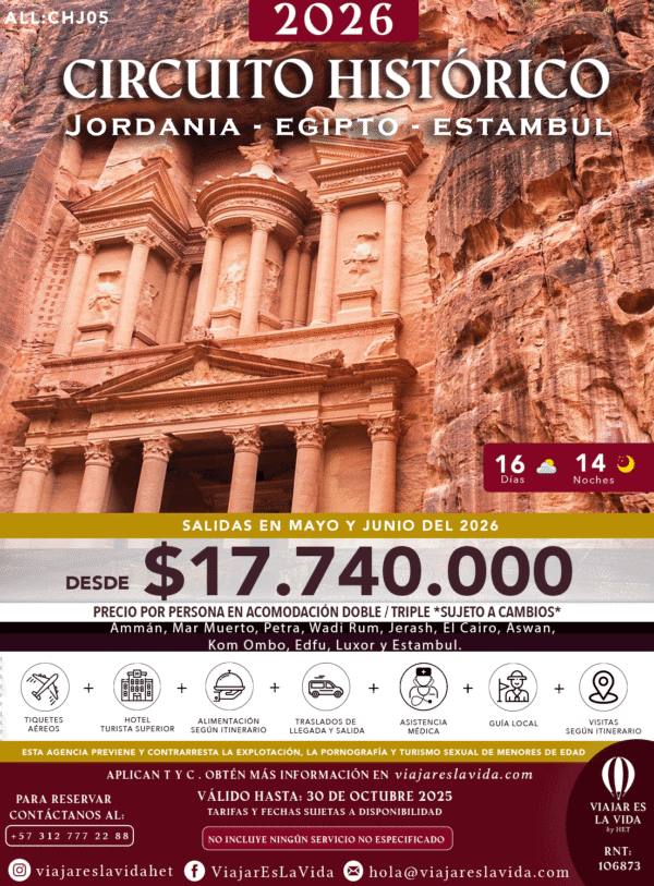 CIRCUITO HISTORICO: JORDANIA, EGIPTO Y ESTAMBUL MAYO Y JUNIO 2026 ALL:CHJ05