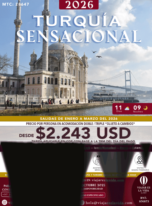TURQUÍA SENSACIONAL ENE A MAR 2026 MTC:28647